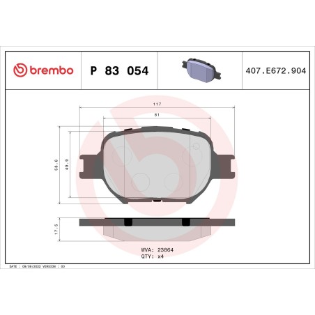 Brake Pad Set, disc brake BREMBO P83054