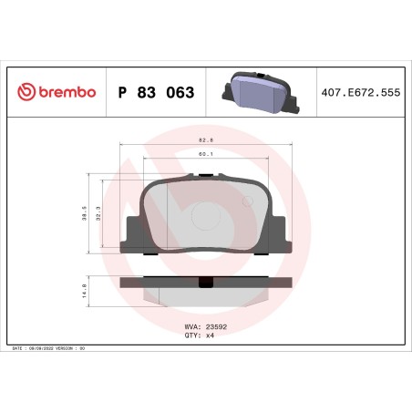 Brake Pad Set, disc brake BREMBO P83063