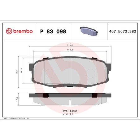 Σετ τακάκια, δισκόφρενα BREMBO P83098