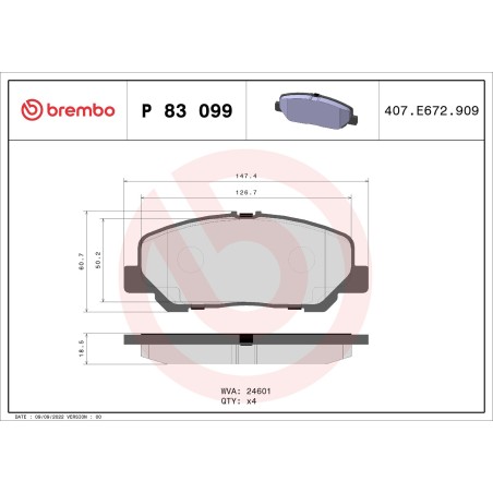 Brake Pad Set, disc brake BREMBO P83099