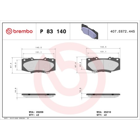 Σετ τακάκια, δισκόφρενα BREMBO P83140