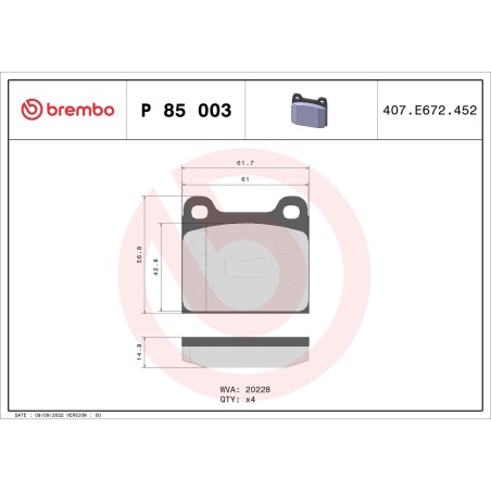 Σετ τακάκια, δισκόφρενα BREMBO P85003