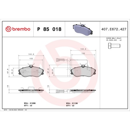 Σετ τακάκια, δισκόφρενα BREMBO P85018