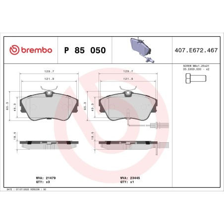 Brake Pad Set, disc brake BREMBO P85050