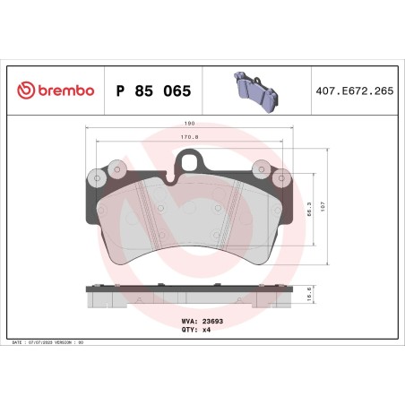 Σετ τακάκια, δισκόφρενα BREMBO P85065