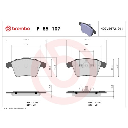 Brake Pad Set, disc brake BREMBO P85107