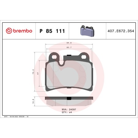 Σετ τακάκια, δισκόφρενα BREMBO P85111