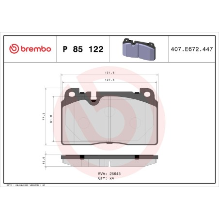 Brake Pad Set, disc brake BREMBO P85122