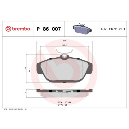 Brake Pad Set, disc brake BREMBO P86007