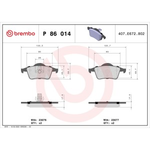 Brake Pad Set, disc brake BREMBO P86014