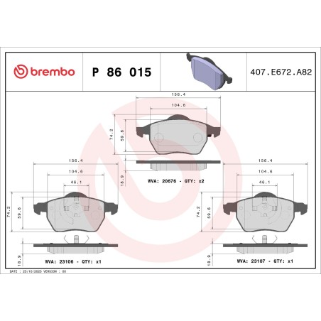 Σετ τακάκια, δισκόφρενα BREMBO P86015