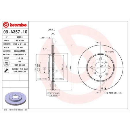 Δισκόπλακα BREMBO 09.A357.10