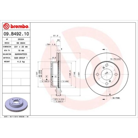 Brake Disc BREMBO 09.B492.10