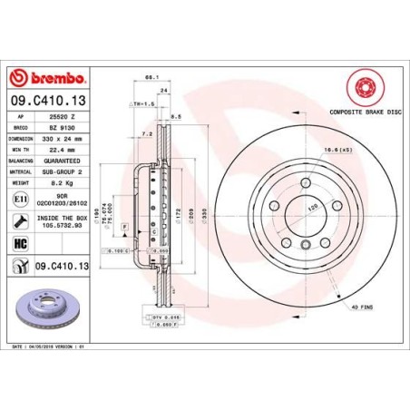 Brake Disc BREMBO 09.C410.13