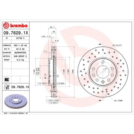 Δισκόπλακα BREMBO 09.7629.1X