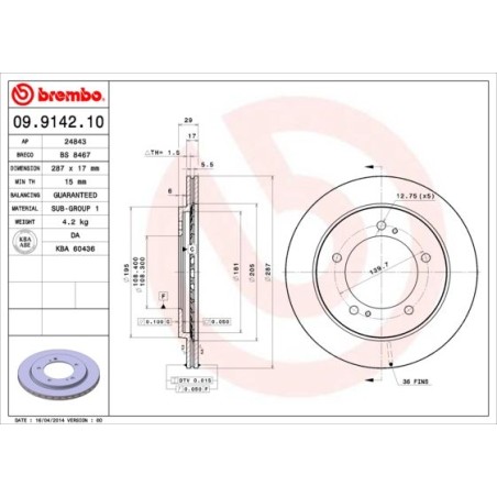 Brake Disc BREMBO 09.9142.10