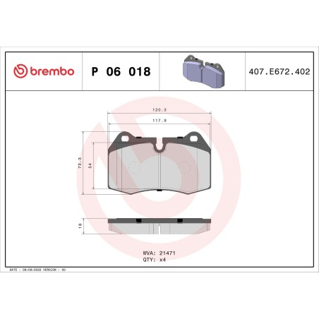 Brake Pad Set, disc brake BREMBO P06018