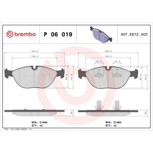 Σετ τακάκια, δισκόφρενα BREMBO P06019