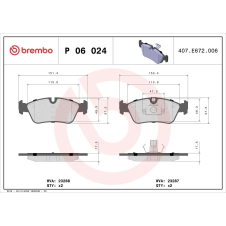 Brake Pad Set, disc brake BREMBO P06024