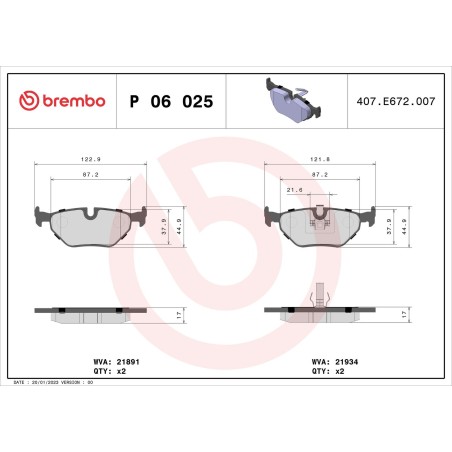 Brake Pad Set, disc brake BREMBO P06025