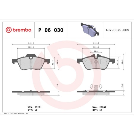 Σετ τακάκια, δισκόφρενα BREMBO P06030