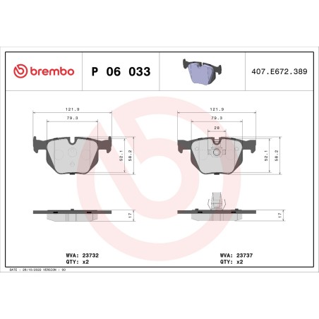 Brake Pad Set, disc brake BREMBO P06033