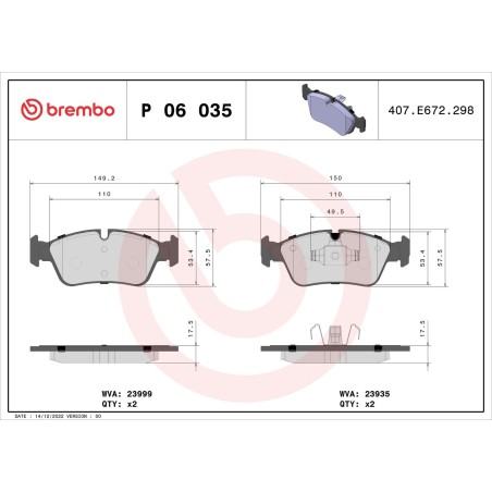 Brake Pad Set, disc brake BREMBO P06035