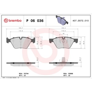 Σετ τακάκια, δισκόφρενα BREMBO P06036