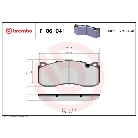 Brake Pad Set, disc brake BREMBO P06041