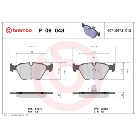 Brake Pad Set, disc brake BREMBO P06043