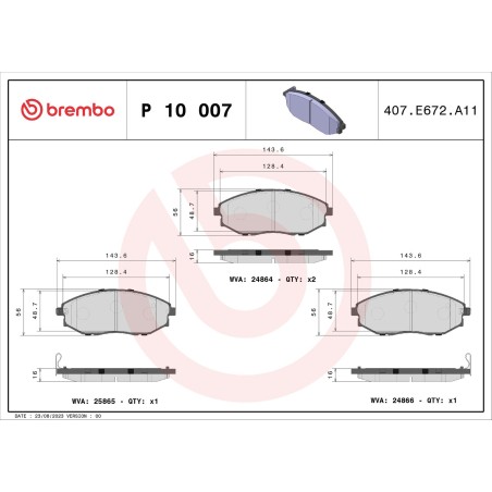 Brake Pad Set, disc brake BREMBO P10007