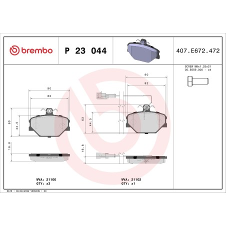 Brake Pad Set, disc brake BREMBO P23044