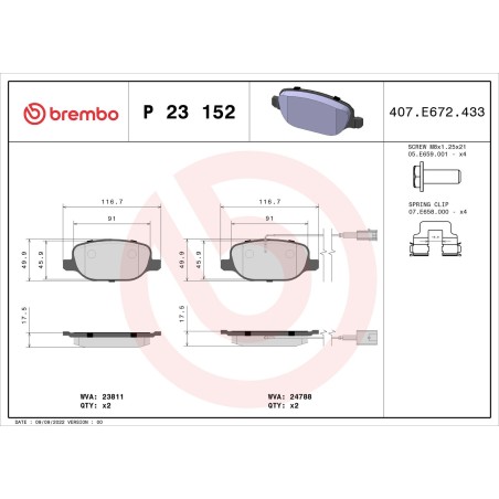 Brake Pad Set, disc brake BREMBO P23152