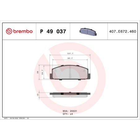 Brake Pad Set, disc brake BREMBO P49037