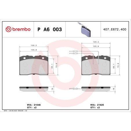 Brake Pad Set, disc brake BREMBO PA6003