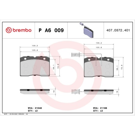 Brake Pad Set, disc brake BREMBO PA6009