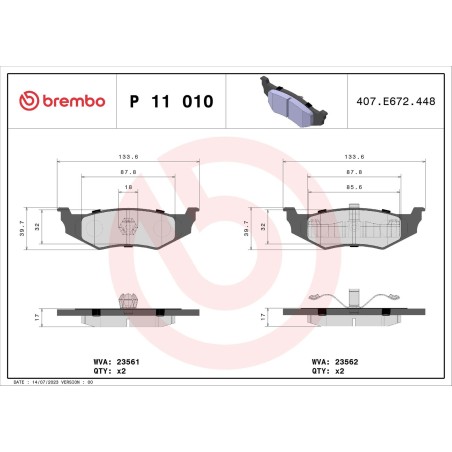 Brake Pad Set, disc brake BREMBO P11010