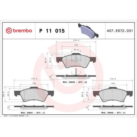 Σετ τακάκια, δισκόφρενα BREMBO P11015