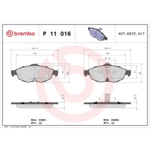 Σετ τακάκια, δισκόφρενα BREMBO P11016