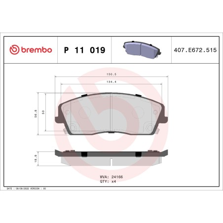 Brake Pad Set, disc brake BREMBO P11019