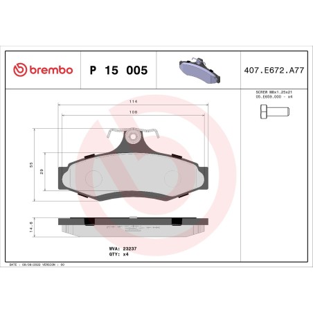 Σετ τακάκια, δισκόφρενα BREMBO P15005