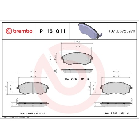 Brake Pad Set, disc brake BREMBO P15011