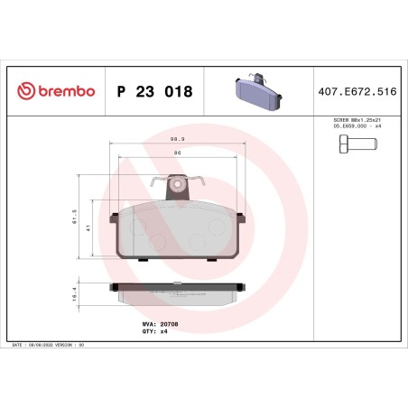 Brake Pad Set, disc brake BREMBO P23018