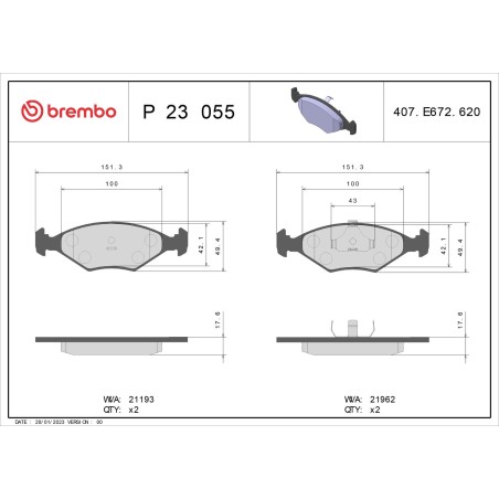 Σετ τακάκια, δισκόφρενα BREMBO P23055