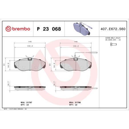 Σετ τακάκια, δισκόφρενα BREMBO P23068