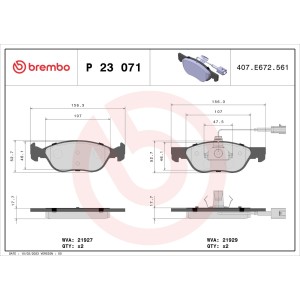 Brake Pad Set, disc brake BREMBO P23071