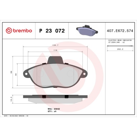 Σετ τακάκια, δισκόφρενα BREMBO P23072