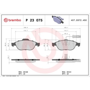 Brake Pad Set, disc brake BREMBO P23075