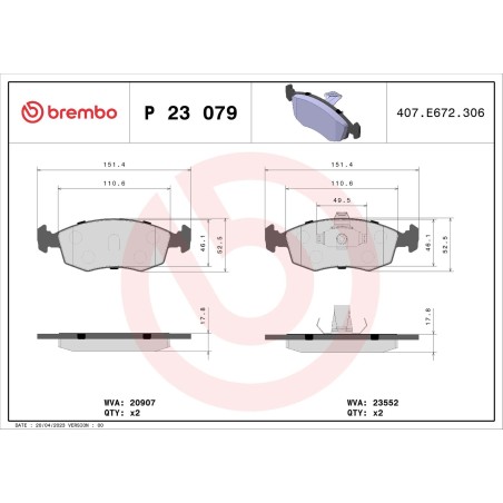 Brake Pad Set, disc brake BREMBO P23079