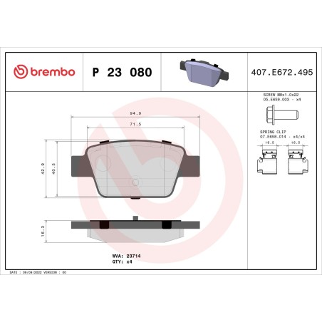 Brake Pad Set, disc brake BREMBO P23080